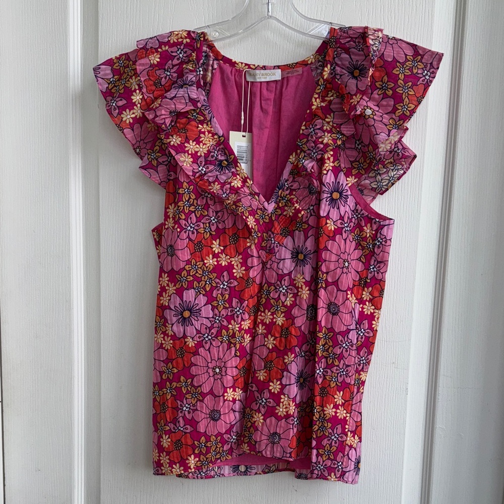 Ramy Brook Pink Floral Ruffle sleeve Cynthia Blouse